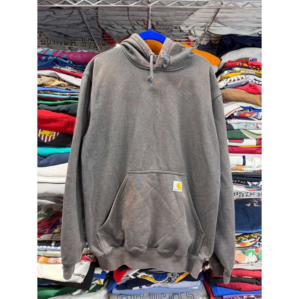 Carhartt Mens Loose Fit Hoodie Faded Gray Stained Workwear Sweatshirt Small 4484